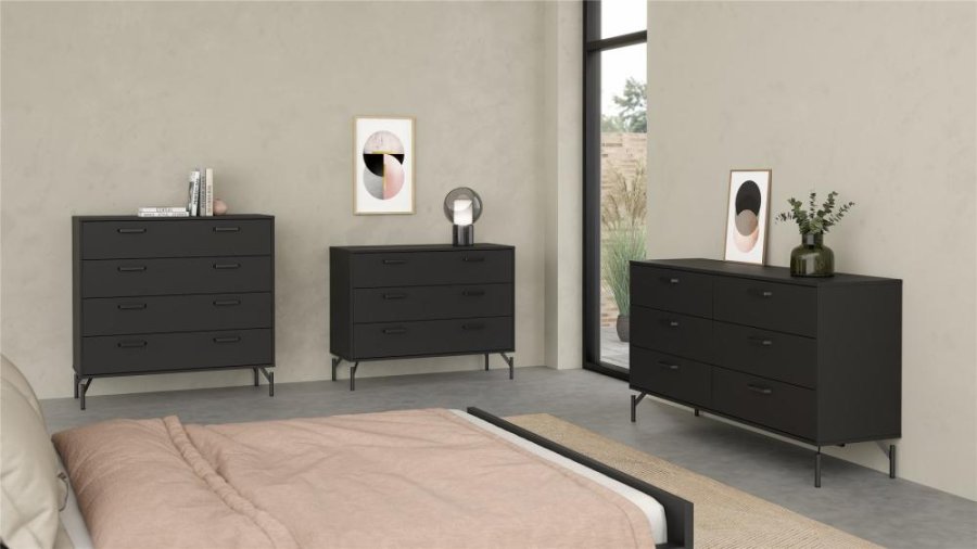 TVILUM Dana Kommode med 4 skuffer, Matt Black, 98,7 x 39,8 x 95,8 cm