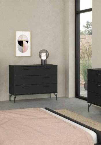 TVILUM Dana dobbeltkommode med 6 skuffer, mat sort, 138,7 x 39,8 x 76,6 cm