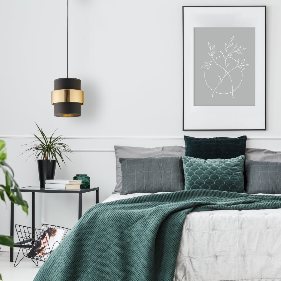 TK Calisto taklampe - sort stoff og gull stl