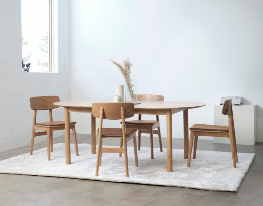 Gallina spisebord, med 2 tilleggsplater - naturlig eikefiner og lamelleik (100x190-280)