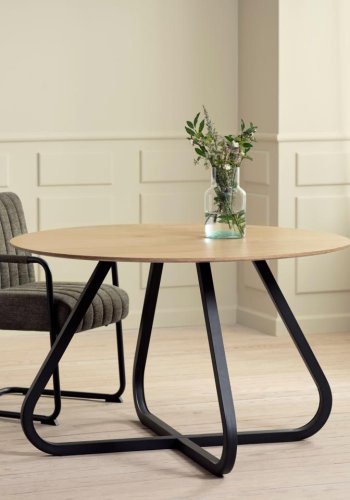 Cesura Esstisch, rund – Melamin aus natürlicher Eiche und schwarzes Metall (120)