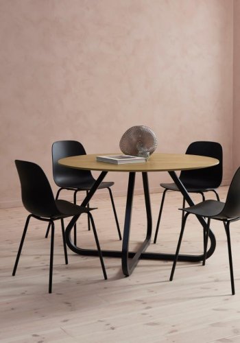 Cesura Esstisch, rund – Melamin aus natürlicher Eiche und schwarzes Metall (120)