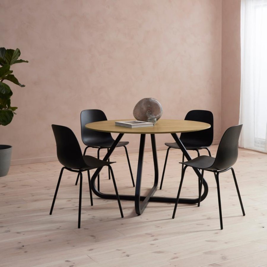 Cesura Esstisch, rund – Melamin aus natürlicher Eiche und schwarzes Metall (120)