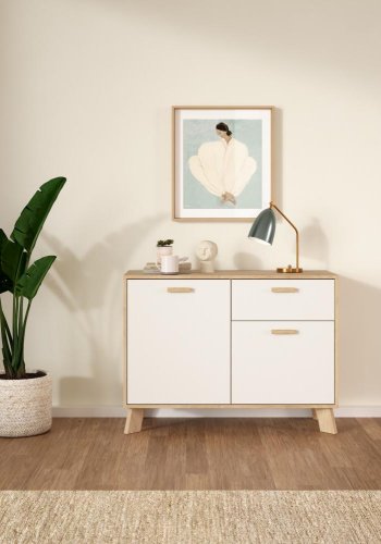 TVILUM Ikast Sideboard 2 T�ren + 1 Schublade, Jackson Hickory/Wei�, 98,7 x 39,1 x 73 cm