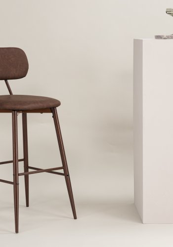 VIND COLLECTION Skaftö barstol, med rygg og fotsttte - brun PU og brunt stl