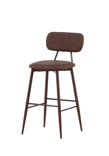 VIND COLLECTION Skaftö barstol, med rygg og fotsttte - brun PU og brunt stl