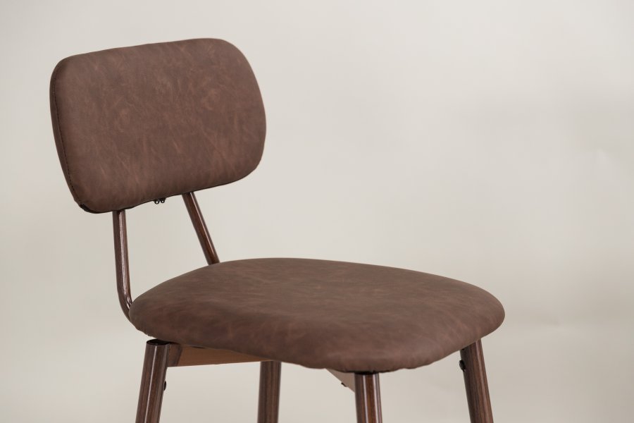 VIND COLLECTION Skaftö barstol, med rygg og fotsttte - brun PU og brunt stl