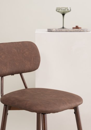 VIND COLLECTION Skaftö barstol, med rygg og fotsttte - brun PU og brunt stl