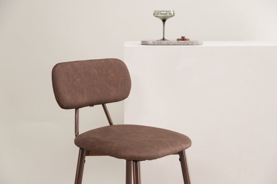 VIND COLLECTION Skaftö barstol, med rygg og fotsttte - brun PU og brunt stl