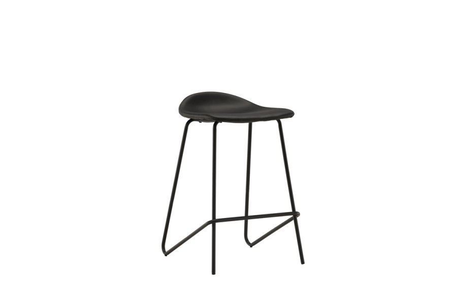 VIND COLLECTION Grebbestad barstol, med fotsttte - sort PU og sort stl