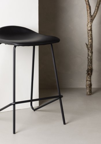 VIND COLLECTION Grebbestad barstol, med fotsttte - sort PU og sort stl