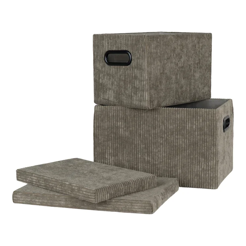 Flyelsbokser med lokk, olivengrnn, rektangulr, sett med 2 stk