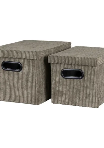 Flyelsbokser med lokk, olivengrnn, rektangulr, sett med 2 stk