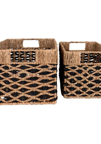 HOUSE NORDIC Salar Basket - Kurv, sjgress, svart/naturfarget, sett med 2