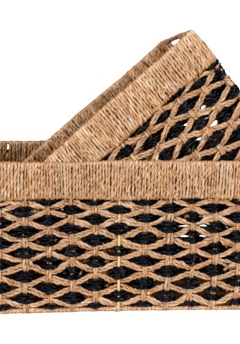 HOUSE NORDIC Salar Basket - Kurv, sjgress, svart/naturfarget, sett med 2