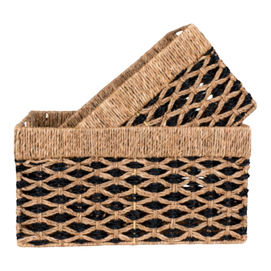 HOUSE NORDIC Salar Basket - Kurv, sjgress, svart/naturfarget, sett med 2