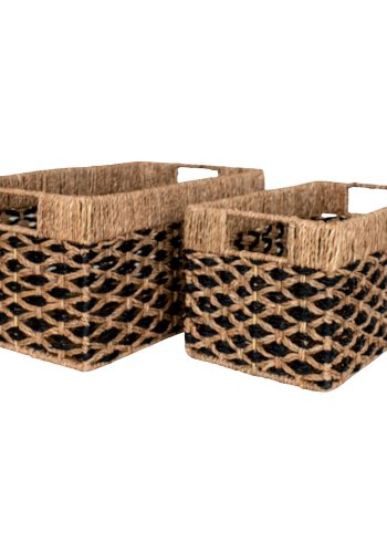 HOUSE NORDIC Salar Basket - Kurv, sjgress, svart/naturfarget, sett med 2
