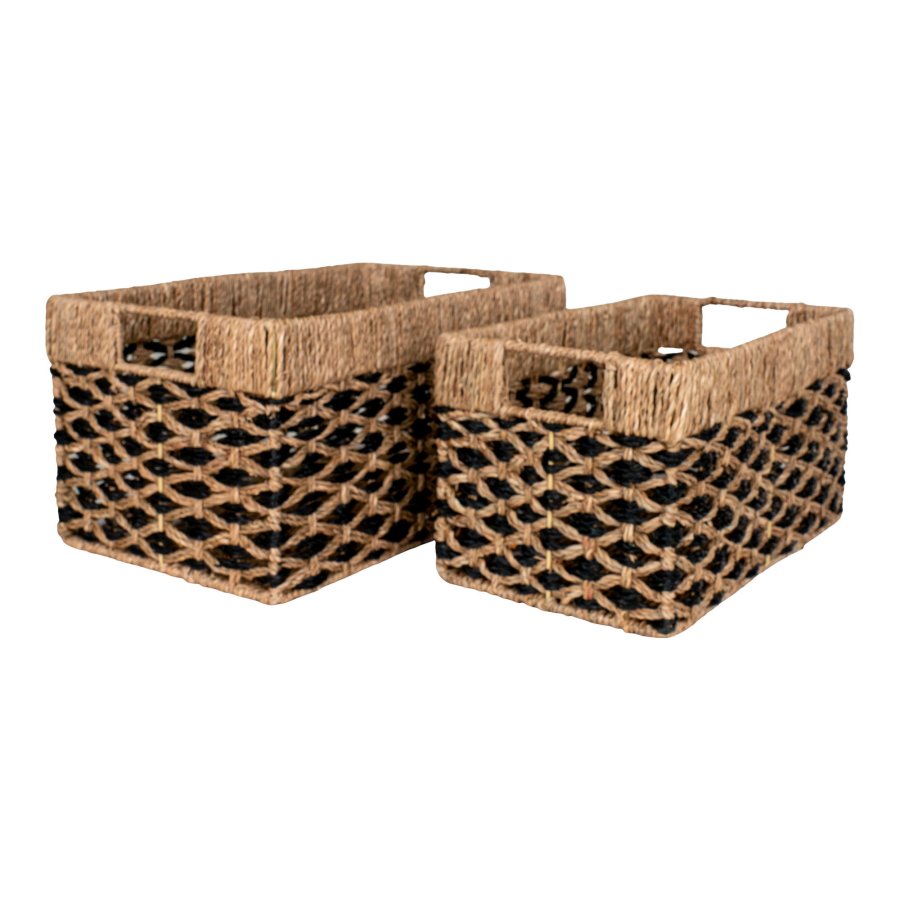 HOUSE NORDIC Salar Basket - Kurv, sjgress, svart/naturfarget, sett med 2