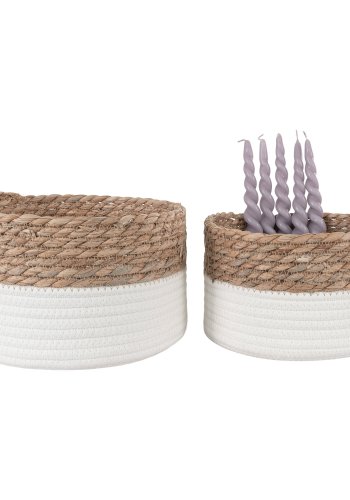 HOUSE NORDIC Tanta-kurv - Kurv, bomull/siv, hvit/naturfarget, sett med 2