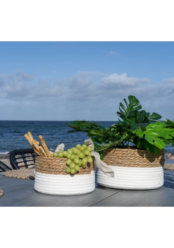 HOUSE NORDIC Tanta-kurv - Kurv, bomull/siv, hvit/naturfarget, sett med 2