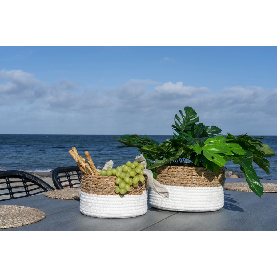 HOUSE NORDIC Tanta-kurv - Kurv, bomull/siv, hvit/naturfarget, sett med 2