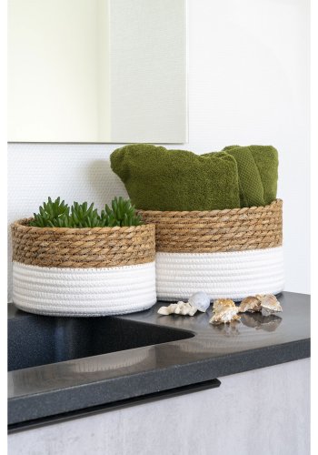 HOUSE NORDIC Tanta-kurv - Kurv, bomull/siv, hvit/naturfarget, sett med 2