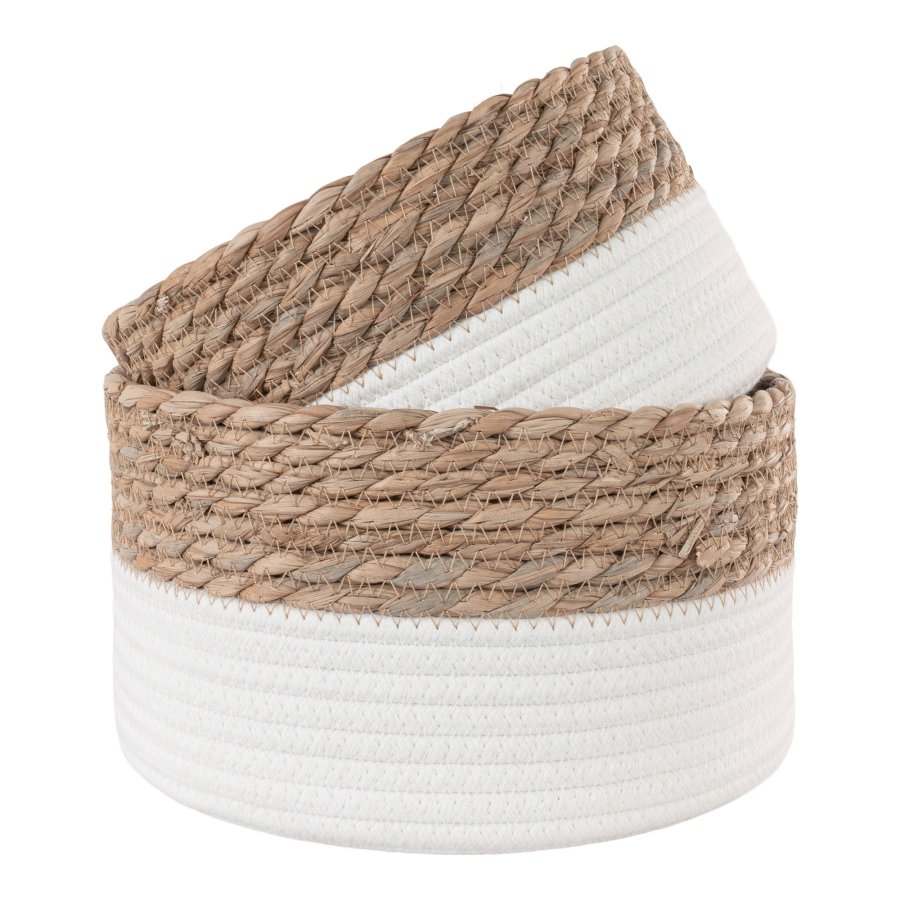 HOUSE NORDIC Tanta-kurv - Kurv, bomull/siv, hvit/naturfarget, sett med 2