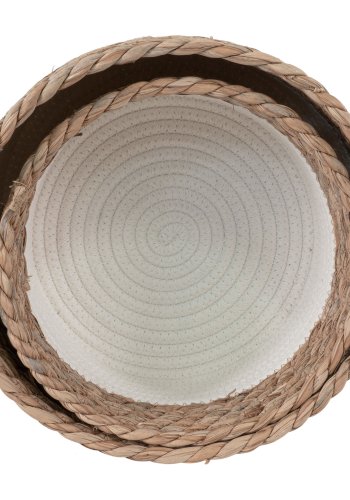 HOUSE NORDIC Tanta-kurv - Kurv, bomull/siv, hvit/naturfarget, sett med 2