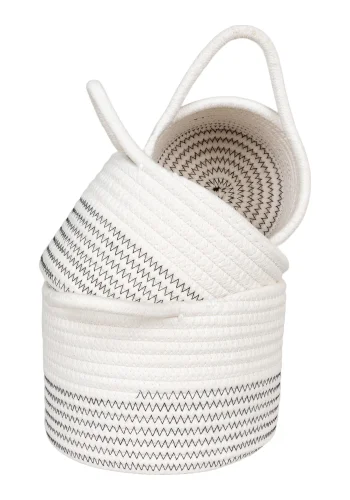 HOUSE NORDIC Algar kurv, med hndtak, rund - hvit og gr bomull (sett med 3)