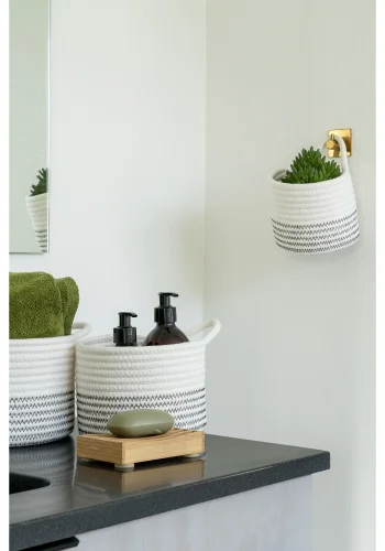 HOUSE NORDIC Algar kurv, med hndtak, rund - hvit og gr bomull (sett med 3)