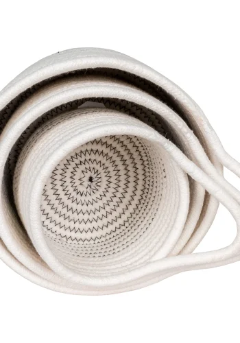 HOUSE NORDIC Algar kurv, med hndtak, rund - hvit og gr bomull (sett med 3)