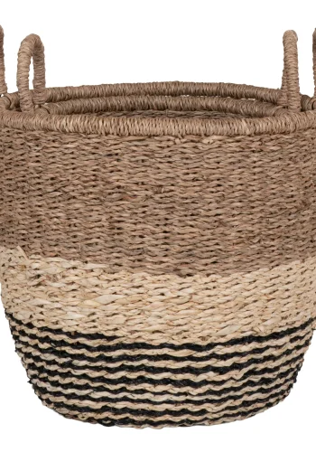 HOUSE NORDIC Lima kurv med hndtak, rund - naturlig/brun/svart sjgress (sett med 2)