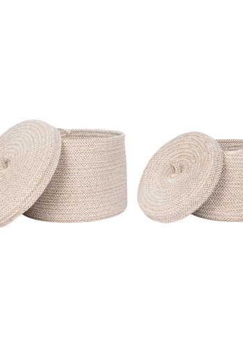 HOUSE NORDIC Kurv med lokk, bomull, beige, sett med 2 stk