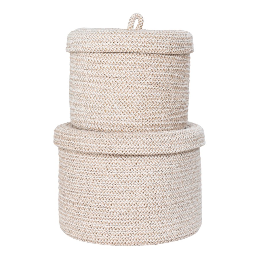 HOUSE NORDIC Kurv med lokk, bomull, beige, sett med 2 stk