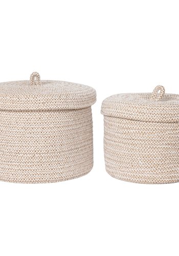 HOUSE NORDIC Kurv med lokk, bomull, beige, sett med 2 stk