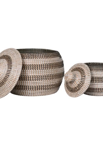 HOUSE NORDIC Kurv, sjgress, natur/hvit/svart, sett med 2 stk