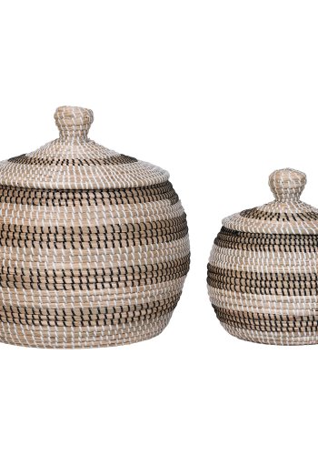 HOUSE NORDIC Kurv, sjgress, natur/hvit/svart, sett med 2 stk