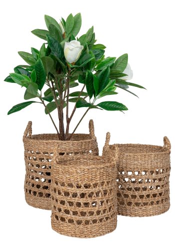 HOUSE NORDIC Kurv, sjgress, natur/svart, sett med 3