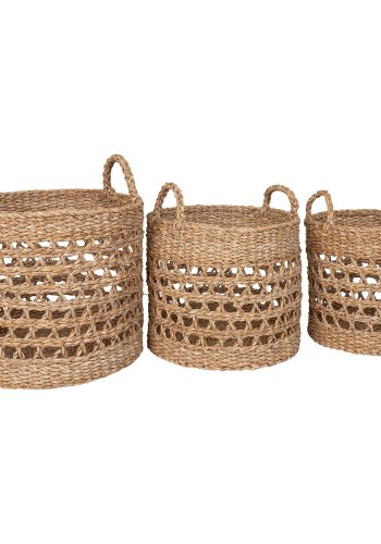 HOUSE NORDIC Kurv, sjgress, natur/svart, sett med 3