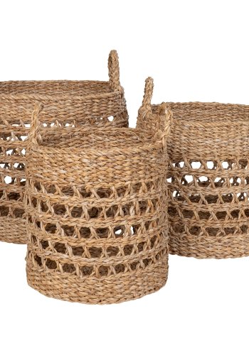 HOUSE NORDIC Kurv, sjgress, natur/svart, sett med 3