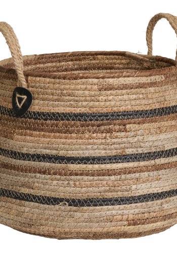 HOUSE NORDIC Erba-kurv, med hndtak, rund - naturlig bananflettet (sett med 2)