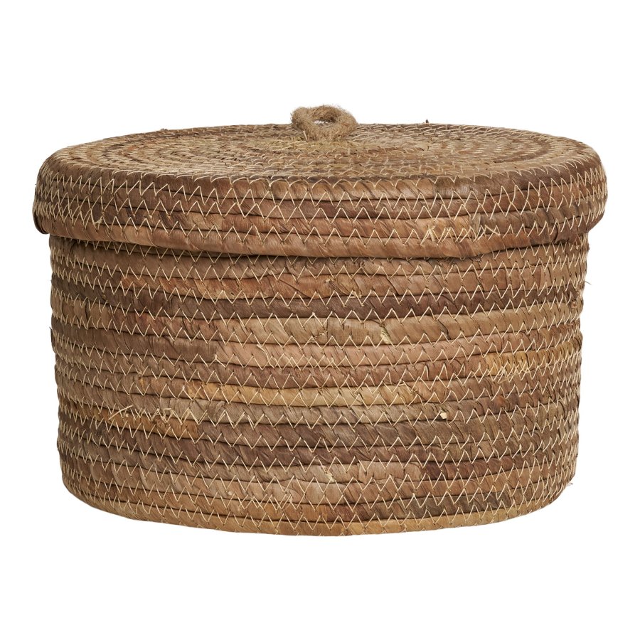 HOUSE NORDIC Desio-kurv, med lokk, rund - naturlig bananflettet (sett med 2)