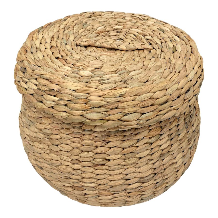 HOUSE NORDIC Arona-kurv, med lokk, rund - naturlig vannhyasint (30x26,5)