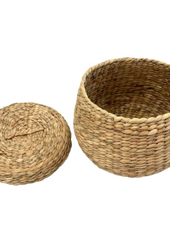 HOUSE NORDIC Arona-kurv, med lokk, rund - naturlig vannhyasint (30x26,5)