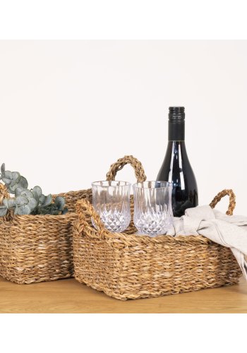 HOUSE NORDIC Morella-kurv, med hndtak, rektangulr - naturlig sjgress (sett med 2)