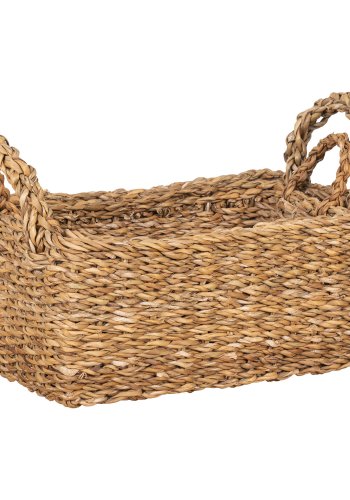 HOUSE NORDIC Morella-kurv, med hndtak, rektangulr - naturlig sjgress (sett med 2)