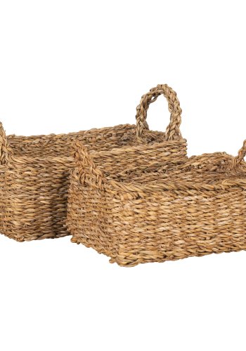 HOUSE NORDIC Morella-kurv, med hndtak, rektangulr - naturlig sjgress (sett med 2)