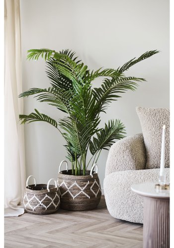 HOUSE NORDIC�Altea kurv med hank, rund - natur/r�hvid bananflet (s�t af 2)