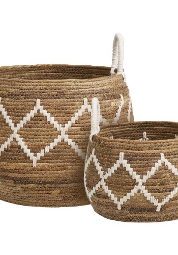 HOUSE NORDIC�Altea kurv med hank, rund - natur/r�hvid bananflet (s�t af 2)