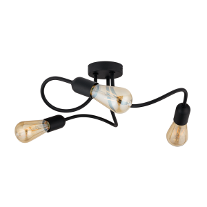 TK Wave taklampa, med plats för 3 glödlampor - svart metall